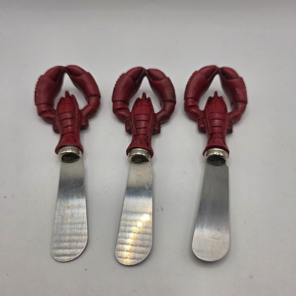 3 Boston Warehouse Red Lobster Cheese Spreaders Stainless Steel Coastal Nautical
